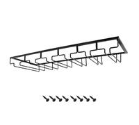 MOCOUM Wine Glasses Rack Under Cabinet Stemware Rack,Wine Glass Hanger Rack Wire Wine Glass Holder Storage Hanger for Cabinet Kitchen Bar (Black, 6 Rows 1 Pack)