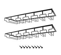 MOCOUM Wine Glasses Rack Under Cabinet Stemware Rack,Wine Glass Hanger Rack Wire Wine Glass Holder Storage Hanger for Cabinet Kitchen Bar (Black, 6 Rows 2 Pack)