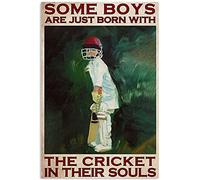 Mocozim Cricket Boy Painting Poster Metal Tin Sign, Some Boys are Born with Cricket Spirit, Chic Retro Art Interesting Bathroom Quote Garage Office Bar Coffee Shop Farmhouse Wall Decor Art 12x8 inch