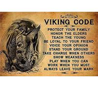 Mocozim Viking Warrior Metal Tin Sign,Viking Code Vintage Poster Plaque Sign for Home Restaurant Kitchen Wall Decor Best Family Decor Gift Ideas 12x8 inch