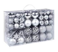 Mocraft Christmas baubles, set of 116, Christmas tree baubles, silver Christmas ornaments, set incl. Tree Top, Pine Cones, Star Decoration, Painted Ball Diameter 30/40/60 mm