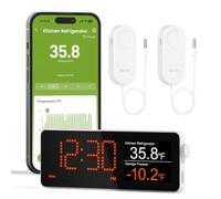 MOCREO WiFi Freezer Thermometer Alarm with Digital Monitor Hub, App and Email Alerts, 2-Year Data Export, No Subscription Fee, 2 Remote Temperature Sensors for Home Refrigerator, Fridge, Freezer