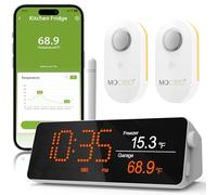 MOCREO WiFi Remote Thermometer Freezer Alarm, 1/3 Mile Long Range, IP66 Waterproof, App Email Alert, with Digital Monitor Hub, 2 Smart Wireless Temperature Sensors for Fridge, RV, Greenhouse