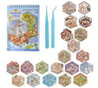 Mocrop 20 Sets 3D Sticker Scene Book, DIY House Sticker Set, Aquariums, Supermarkets, Amusement Parks, Bakeries, Tea Houses and Other Scenes, with 2 Tweezers, Gifts for Children