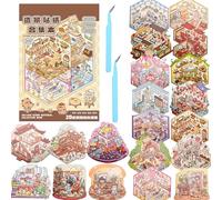 Mocrop 20 Sets DIY 3D House Sticker Kit, Reusable Sticker Book with Tweezers, Stress Relief Sticker Therapy Scene Stickers, Non-Toxic Creative Gifts for Kids Adults Teens Girls Boys