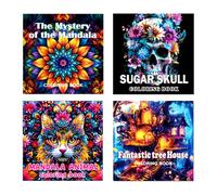 Mocrop 4 Pack Adult Colouring Book, Mandala Adult Colouring Books, 20×20cm Thickened Paper Coloring Books, Mandala, Animal, Magic House, Skull Theme, Stress Relief Colouring Book for Women