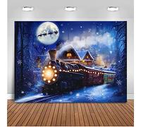 Mocsicka 10x8ft Christmas Train Backdrop for Photography Winter Train Xmas Snow Night Railway Party Background Wonderland Snowflake Portrait Photo Studio Props