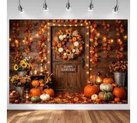 Mocsicka 7x5ft Fall Thanksgiving Backdrop Autumn Pumpkin Harvest Party Decorations Banner Brown Farm Barn Door Photography Background Photo Booth Props (Brown, 10x7ft(120"x82"))
