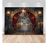Mocsicka 7x5ft Halloween Evil Circus Themed Backdrop Clown Creepy Carnival Haunted House Party Decorations Banner Horror Scary for Birthday Party Photography Background (Brown, 7x5ft(82"x60"))