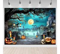 Mocsicka 8x6ft Halloween Photography Backdrop Scary Night Cemetery Background Graveyard Full Moon Horrible Scary Pumpkin Nightmare Party Hallowmas Decor Photobooth Props