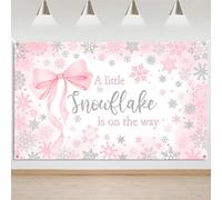 Mocsicka A Little Snowflake is on The Way Baby Shower Banner Backdrop Pink Bow Winter Baby Shower Party Background Pink Snowflake Silver Glitter Photography Decorations Props