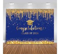 Mocsicka Blue and Gold 2024 Graduation Backdrop Glitter Background Class of 2024 Graduation Decorations Congratulations Grad Prom Banner Photo Booth(Blue Gold-1, 7x5ft)