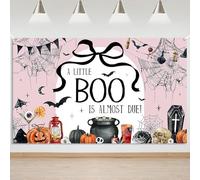 Mocsicka Bow Halloween Baby Shower Backdrop Coquette Halloween Boo Baby Shower Party Backdground A Little Boo is Almost Due Banner Decorations