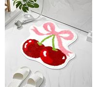 Mocsicka Cherry Bow Bathroom Rug Cute Cherry Pink Bow Bath Mat Super Soft Absorbent Rugs Non Slip Bath Mat Machine Washable Rug for Bathroom Home Decor 19.5x21.5 inches
