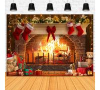 Mocsicka Christmas Fireplace Backdrop for Photography Fireplace Rustic Red Brick Wall Photography Backdrop Merry Xmas Holiday Eve Party Family Supplies Decoration Photo Booth Studio Props (7x5ft)
