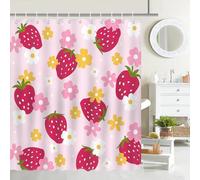 Mocsicka Cute Strawberry Shower Curtain Pink Strawberry Floral Bathroom Shower Curtain Funky Strawberry Waterproof Fabric Shower Curtain Bathtub Decor with 12 Hooks 72 X 72 Inch