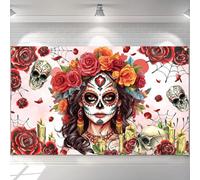 Mocsicka Dia De Los Muertos Backdrop Day of The Dead Banner Gothic Halloween Mexican Fiesta Sugar Skull Photography Decorations and Supplies for Home Altar Ofrenda