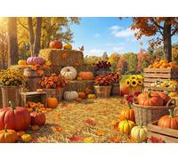 Mocsicka Fall Backdrop Happy Thanksgiving Backdrop for Photography Harvest Pumpkin Backgournd Party Supplies Photo Booth Props (Yellow, 7x5ft(82"x60"))