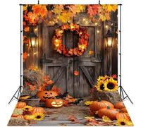 Mocsicka Fall Photography Backdrop Rustic Wooden Door Autumn Pumpkin Halloween Background Thanksgiving Supplies Farm Harvest Banner Photo Booth (6x8ft)