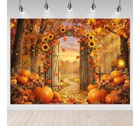 Mocsicka Fall Pumpkin Harvest Backdrop Autumn Maple Leaves Forest Scene Photo Background Pumpkin Patch Thanksgiving Baby Shower Birthday Party Decorations Photo Props (7x5ft (82x60 inch))