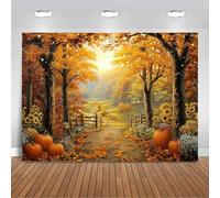 Mocsicka Fall Thanksgiving Backdrop Autumn Maple Leaves Forest Pumpkin Patch Scenery Photography Background for Fall Thanksgiving Party Decor Photo Booth Props (7x5ft (82x60 inch))