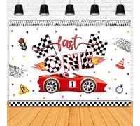 Mocsicka Fast One Birthday Backdrop 7x5ft Racing Car 1st Birthday Party Decor Supplies Banner for Kids Boy Cake Table Background Studio Photoshoot Props (Change 3 to 1)