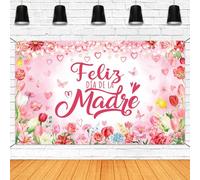 Mocsicka Feliz Día De La Madre Backdrop Pink Tulip Floral Mexican Happy Mother's Day Decorations Banner for Best Mom Ever I Love Mom Party Supplies Photo Booth Props (Pink, 70.8 x 43.3 Inch)