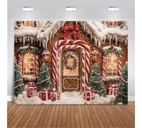 Mocsicka Gingerbread House Christmas Backdrop Banner Brown Sweet Ginger Bread Candy House Decorations Winter Merry Xmas Snow Scene Photo Background Party Supplies (7x5ft (82x60 inch))