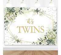 Mocsicka Greenery Twins Baby Shower Backdrop 7x5ft Eucalyptus It's Twins Baby Shower Decorations Twins Newborn Baby Party Background Photography Background