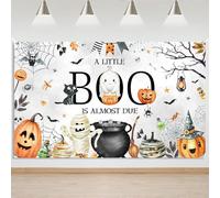 Mocsicka Halloween Baby Shower Backdrop Banner Orange Halloween Boo Baby Shower Party Backdground A Little Boo is Almost Due Backdrop Decorations