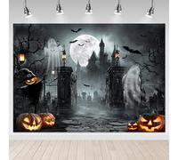 Mocsicka Halloween Backdrop for Photography Horror Moon Night Scary Castle Cemetery Pumpkin Background Nightmare Before Christmas Party Backdrop Decorations (7x5ft)