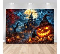 Mocsicka Halloween Horror Castle Backdrop (Black, 7x5ft(82"x60"))