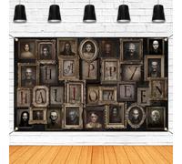 Mocsicka Halloween Portrait Backdrop Horror Haunted House Party Decorations Banner Happy Halloween Photo Frames Background for Photography Party Supplies (Black, 70.8x43.3 inch)