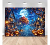 Mocsicka Happy Halloween Backdrop Moon Night (Blue, 8x6ft(96"x72"))