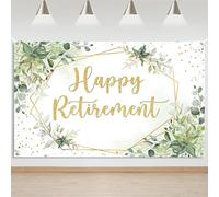 Mocsicka Happy Retirement Backdrop - Eucalyptus Leaves Retirement Party Decorations - Sage Green Greenery Congrats Photo Booth Prop - 70.8 x 43.3 Inch