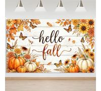 Mocsicka Hello Fall Banner Backdrop Pumpkin Harvest Happy Fall Maple Leaves Background Banner Autumn Pumpkin Patch Thanksgiving Party Decorations Photo Booth Props 70.8x43.3(inch)