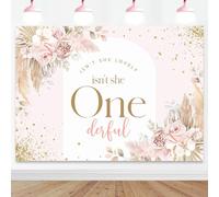 Mocsicka Isn't She Lovely Isn't She Onederful Backdrop Boho Floral Girl 1st Birthday Decorations Miss Onederful Sweet Baby Girl First Birthday Party Decoration Banner (7x5ft)