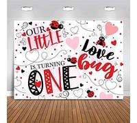 Mocsicka Ladybug 1st Birthday Backdrop Our Little Love Bug is Turning One Birthday Party Decoration Valentine's First Birthday Photo Background (7x5ft (82x60 inch))