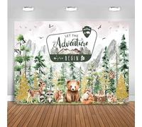 Mocsicka Let The Adventure Begin Baby Shower Backdrop Adventure Awaits Woodland Mountain Wilderness Baby Shower Decorations Animals Pine Tree Forest Adventure Banner Photobooth(7X5ft)