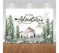 Mocsicka Let The Adventure Begin Backdrop Woodland Adventure Awaits Baby Shower Decorations Mountain Wilderness The Adventure Begins Photography Background Banner