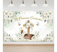 Mocsicka Mi Primera Comunion Backdrop Banner First Holy Communion Baptism Decorations Greeney Christening God Bless Party Photography Background Banner Photo Booth Props