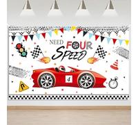 Mocsicka Need Four Speed Birthday Banner Backdrop Race Car Happy 4th Birthday Party for Boys Banner Decorations Red Supercar Racing Photography Prop Background