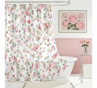 Mocsicka Pink Floral Shower Curtain for Bathroom Farmhouse Boho Shower Curtain for Boho Floral Bathroom Decor Waterproof Washable Pink Flowers Green Leaves Bath Curtain 72 X 72 Inch