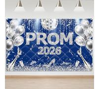Mocsicka Prom 2026 Banner Backdrop Prom Night Send Off Party Background Decorations Silver Black Class of 2026 Wall Hanging Backdrop Decor (Blue)
