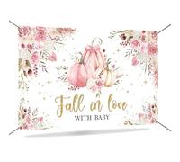Mocsicka Pumpkin Baby Shower Backdrop Banner Fall in Love Baby Shower Decorations for Girls Pink Floral Pumpkin On The Way Background Party Supplies 72.8 x 43.3 Inch