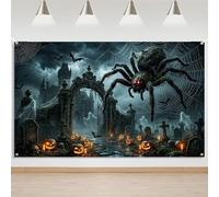 Mocsicka Scary Halloween Backdrop Giant Spider Haunted House Photo Background Horror Happy Halloween Party Decorations Photo Booth Props (6x3.6ft(70.8x43.3 Inch))