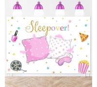 Mocsicka Sleepover Party Backdrop Sleepover Pajamas Pillow Fight Pink Girl Party Decorations Slumber Party Banner Photography Background Cake Table Studio Props (5x3ft)