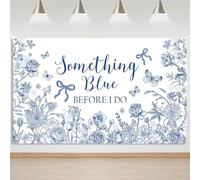 Mocsicka Something Blue Before I Do Banner Backdrop Blue Bridal Shower Party Background Decorations Elegant Bow Floral Wedding Photography Backdrop Props