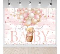 Mocsicka We Can Bearly Wait Backdrop 7x5ft Pink Hot Balloon Bearly Wait Girl Baby Shower Party Decorations Background Pink Cloud Bear Girl Baby Shower Photography Background