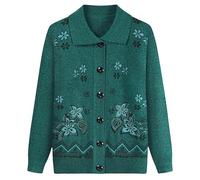 MOCUC Womens Cardigan Womens Everyday Long Sleeve Button Top, Floral Pattern Old Lady Jacket Knitwear Top Clothing Autumn Winter 50-80 Year Old Knit Sweater Coat with Pockets Green M